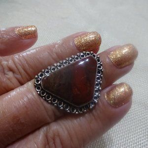 Natural "POPPY JASPER" Handmade Sterling Ring Size 8 #955A